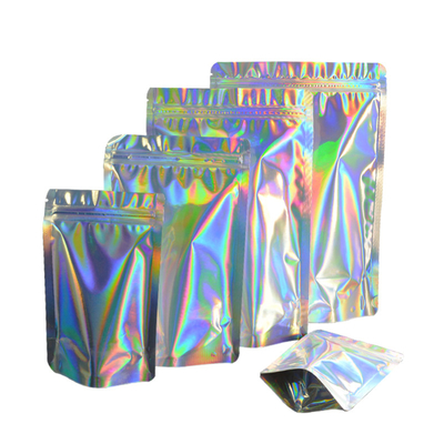 kopen Op maat gedrukt Holographic Stand Up Pouch Mylar Zipper Bags One Side Clear voor voedsel online manufacture