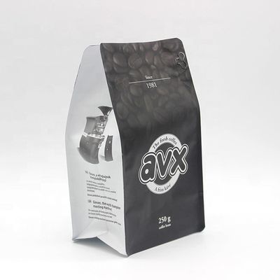 kopen Zwarte koffiezakken op maat Aluminiumfolie Flat bottom pouch bag voor koffie verpakking rits online manufacture