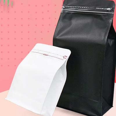 Op maat gemaakte achtzijdige afdichting platte koffiezak 250g 500g 1000g met klep