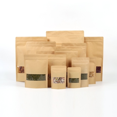 Biologisch afbreekbare Kraft Eco Stand Up Pocket Bags 90mico met raam