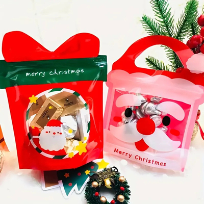 Op maat gemaakte plastic Mylar zakken, kerstcadeau verpakkingszak met rits