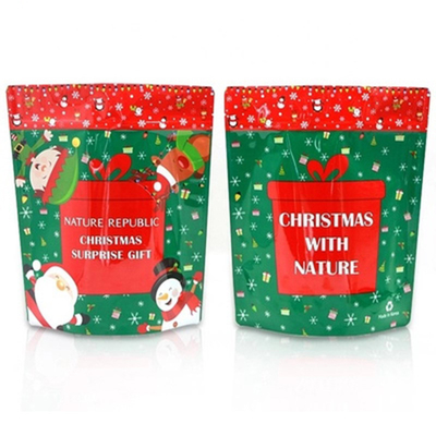 Mat transparante kerst plastic stand-up zak geruchtvrij snack verpakkingszak