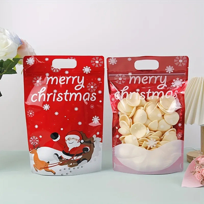Gepersonaliseerde gedrukte stand-up zak rits kerstcadeau wrap tassen met handvat gat