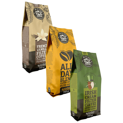 Gepersonaliseerde 250g 500g 1kg koffiebonen verpakkingszak Side Gueest zak met klep