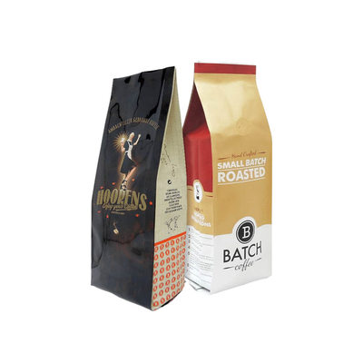 Glanzend goud metalen op maat gedrukte tassen 1kg koffie kant Gueest tassen op maat warmte afdichting koffie stand-up tas