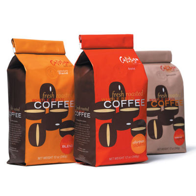 Op maat gedrukte stand-up zak koffiezak platte bodem koffie verpakkingszak zak met klep