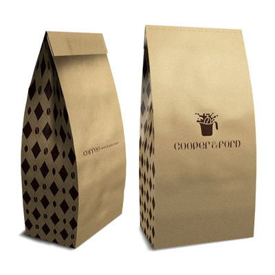 Breedte 7.5 inch Kraft Stand Up Pockets 500g Gravure Print hervergrendelbare koffiezakken