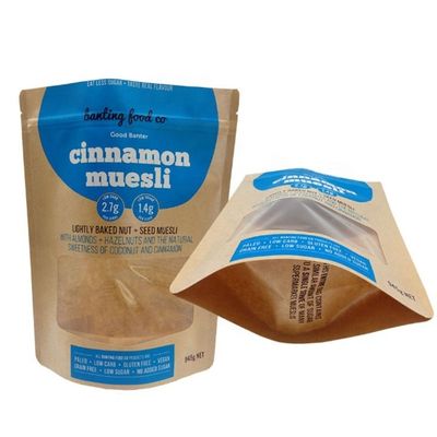 Bruin Kraftpapier Stand Up Pouch Waterdicht Mega Hervergrendelbare Tassen ODM