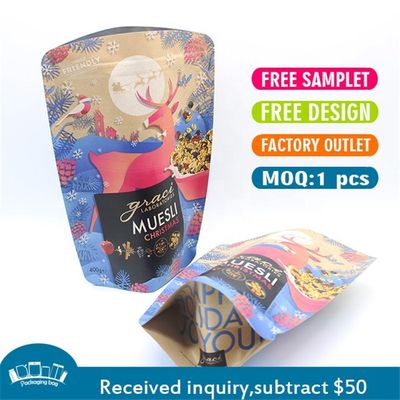 CMYK 70g Kraftpapier gelamineerde zakken met rits op de bovenkant hervergrendelbare opstaande zakken