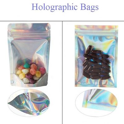 0.5OZ Holografische opstaande zak zilveren ziplockk folie zak zakken met traan notch